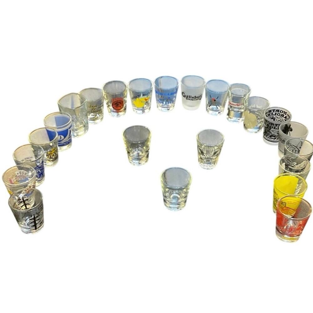 Lot of 23 Assorted Shot Glasses Souvenir Beer Barware Collection